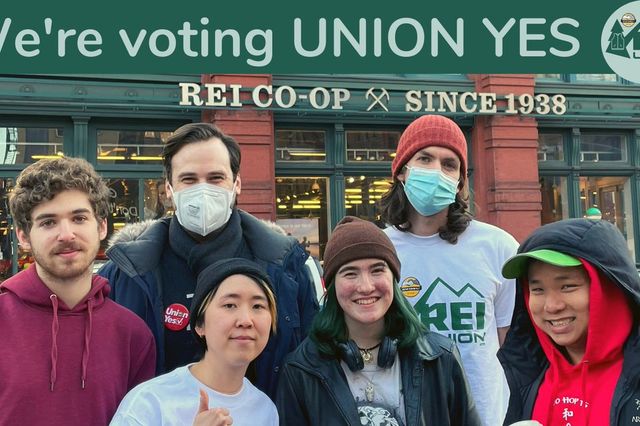 A photo of REI workers who voted to unionize